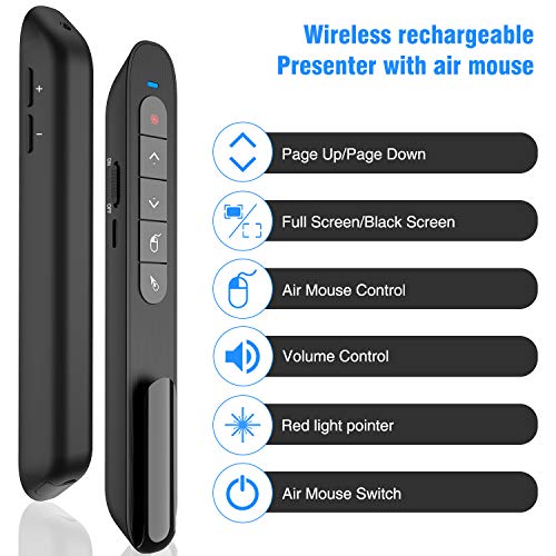 image for DinoFire Wireless Presenter Remote with Air Mouse, Rechargeable PPT Pr