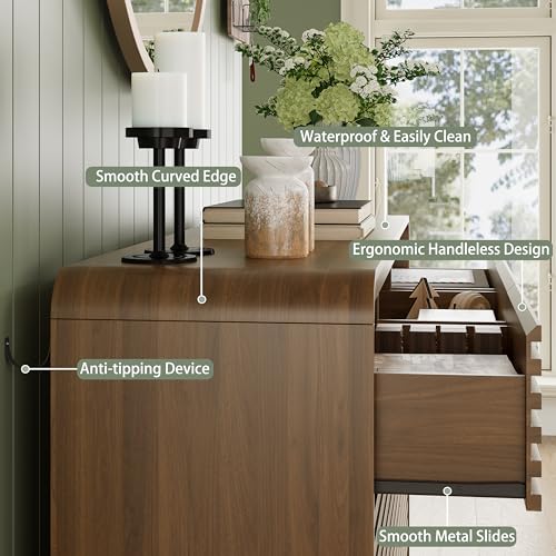 Image of 9 Drawer Dresser for Bedroom,59 inch Wide Fluted Dresser with Curved Edge and Ergonomic Handleless, Large Wooden Clothes Storage Organizer, Modern Chest of Drawers for Closet, Living Room,Walnut