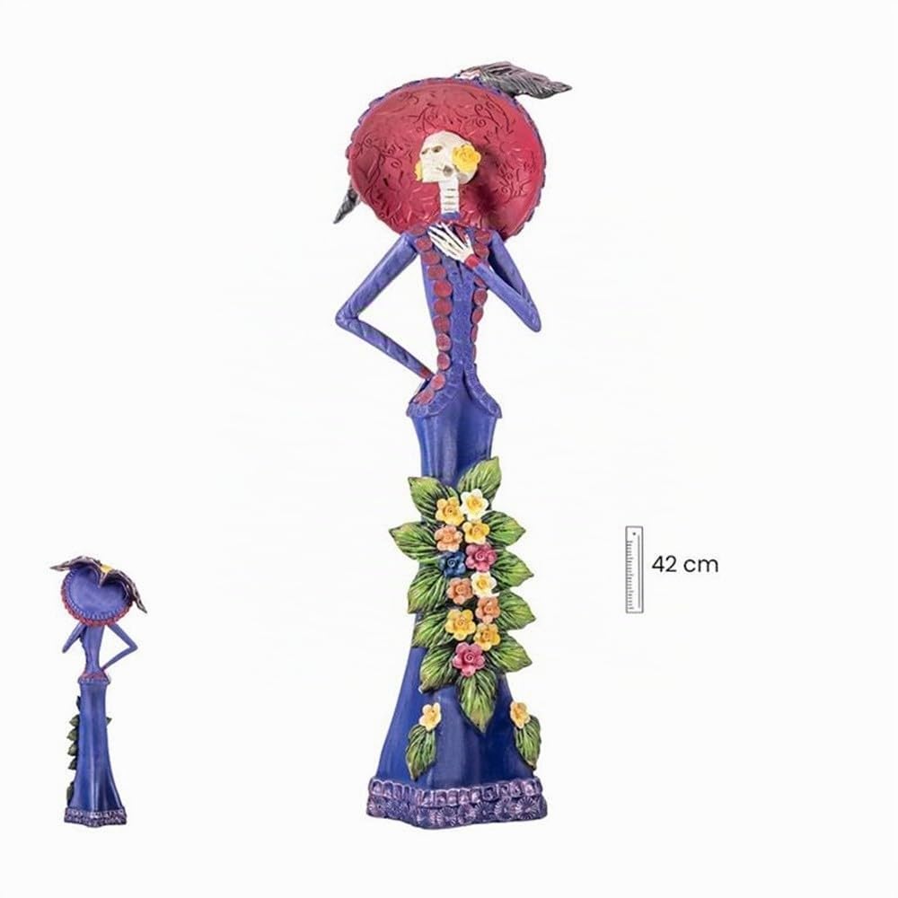 Catrina figura 44 cm. imagen vestido morado detalles florales