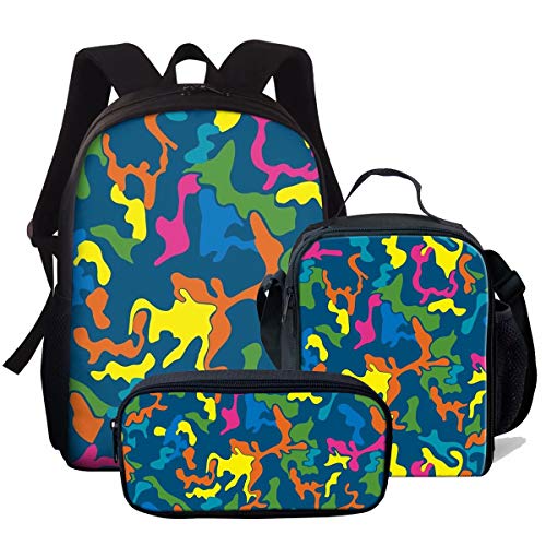 Set di 3 zaini per bambini e con portapranzo e portapenne Motivo mimetico-3 Taglia unica Set di per la scuola