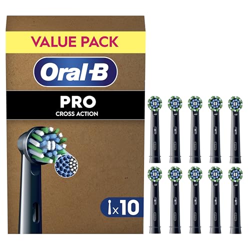 Oral-B Pro CrossAction Original Electric Toothbrush Heads Black - Pack of 10 Mailbox-Friendly Replacement Heads for Home and Travel Angled Bristles for Deep Cleaning