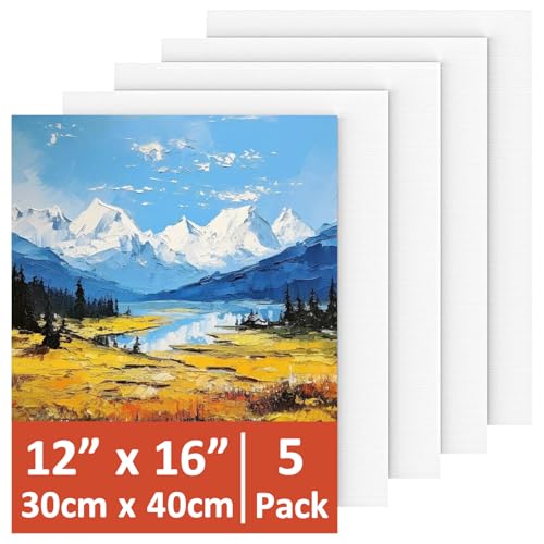 5Pcs Canvas for Painting 30 x 40 cm(12 x 16) A3 Blank Canvas Panels Board for Art Acrylic Oil & Watercolor Paint Stretched Canvas for Beginners Hobby Painters & Professional Artist