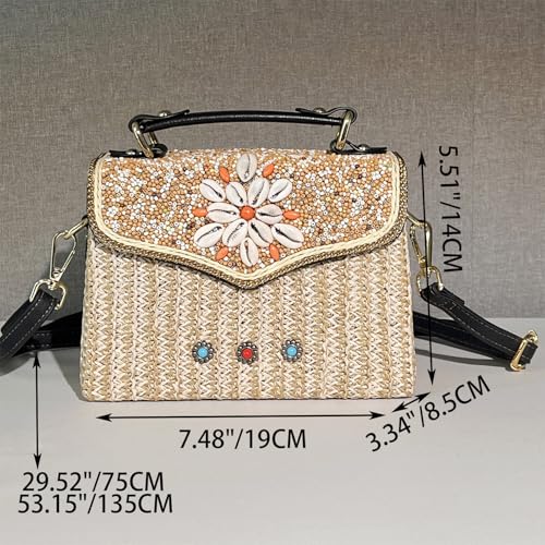 Beaded Purses Boho Straw Purse Alt Crossbody Bag Colorful Embroidered Beads Trendy Boho Straw Beaded Purse for Beach Travel3
