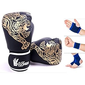 SFEEXUN Kids Boxing Gloves for Ages 5-12, Boys Girls Leather Punching Gloves for Punching Bag Kickboxing Muay Thai MMA Sparring Training (Black, 6oz)