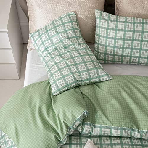 Plaid Duvet Cover King, 100% Cotton Green Plaid Bedding Set King For All Seasons, Green Gingham Plaid Print Duvet Cover Modern Style Reversible Grid Duvet Cover With Zipper Closure (No Comforter) #TOP4
