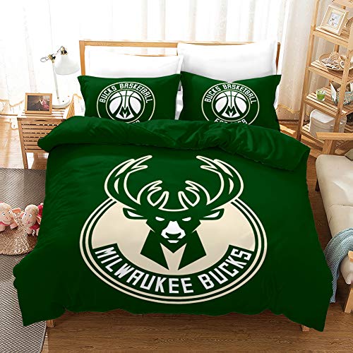 SK-PBB NBA Team Logo - Juego de funda de edredón con cremallera, 100% poliéster, funda de edredón de regalo (Bucks, 135 x 200 cm)