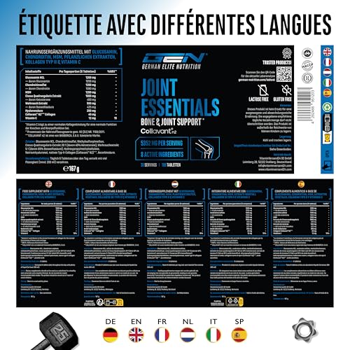 Joint Essentials – Complément alimentaire pour les articulations avec Collavant® N2 collagène de type II – Glucosamine + chondroïtine + MSM + acide hyaluronique + vitamine C – 180 comprimés – Image 8