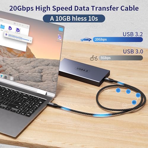 Image of 10FT Long USB C to USB C Cable Compatible with Thunderbolt 4 /3, USB 3.2 Gen 2 20Gbps High Speed Data Transfer, 100w Fast Charging & 4K@120Hz USB C Video Cable for Monitor, Hub,dispaly Cord