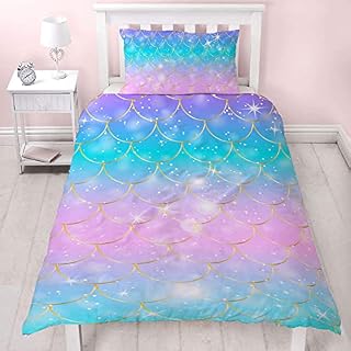 MUSOLEI Mermaid Duvet Cover Girls Single Blue Pink Mermaid Scales Decor Bedding Set Cute Romantic Style Soft Microfiber Fish Scale Comforter Cover Set,Zipper,with Pillowcase