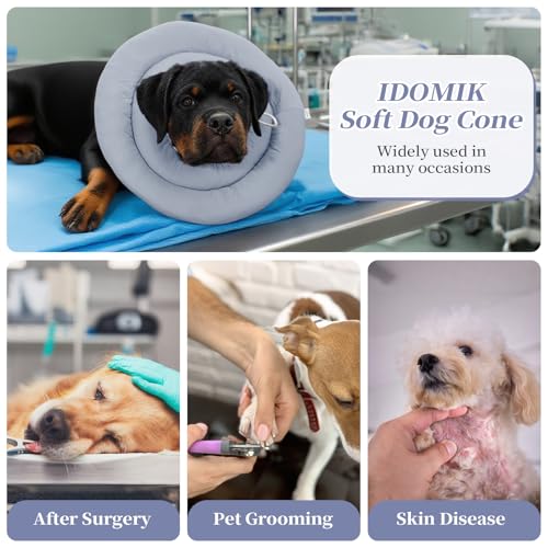 Image of IDOMIK Dog Recovery Collar, Waterproof Soft Dog Cone After Surgery, Comfy Protective Elizabethan Collar Alternative for Dogs Cats, Adjustable Pet Neck Donut Cone Anti-Licking Biting Wounds,Blue,3XL
