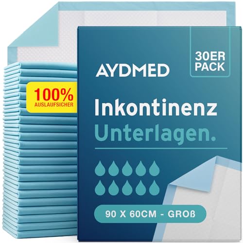 30 x Aydmed Premium Einweg-Inkontinenz-Betteinlagen | Große wasserdichte und Ultra-saugfähige Schutzfolien für Matratze Sofa und Stuhl für Babys Erwachsene und ältere Menschen (60 cm x 90 cm)