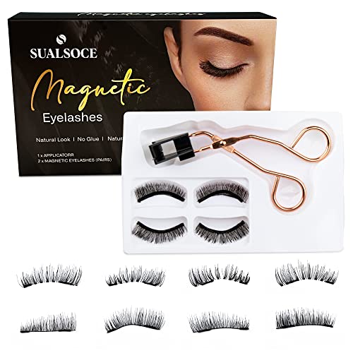 Dual Magnetic Eyelashes, Ultra Thin Handmade 3D False Eyelashes Set, Magnet Lashes Extension with Applicator (2 Pairs/ 8 Pieces)