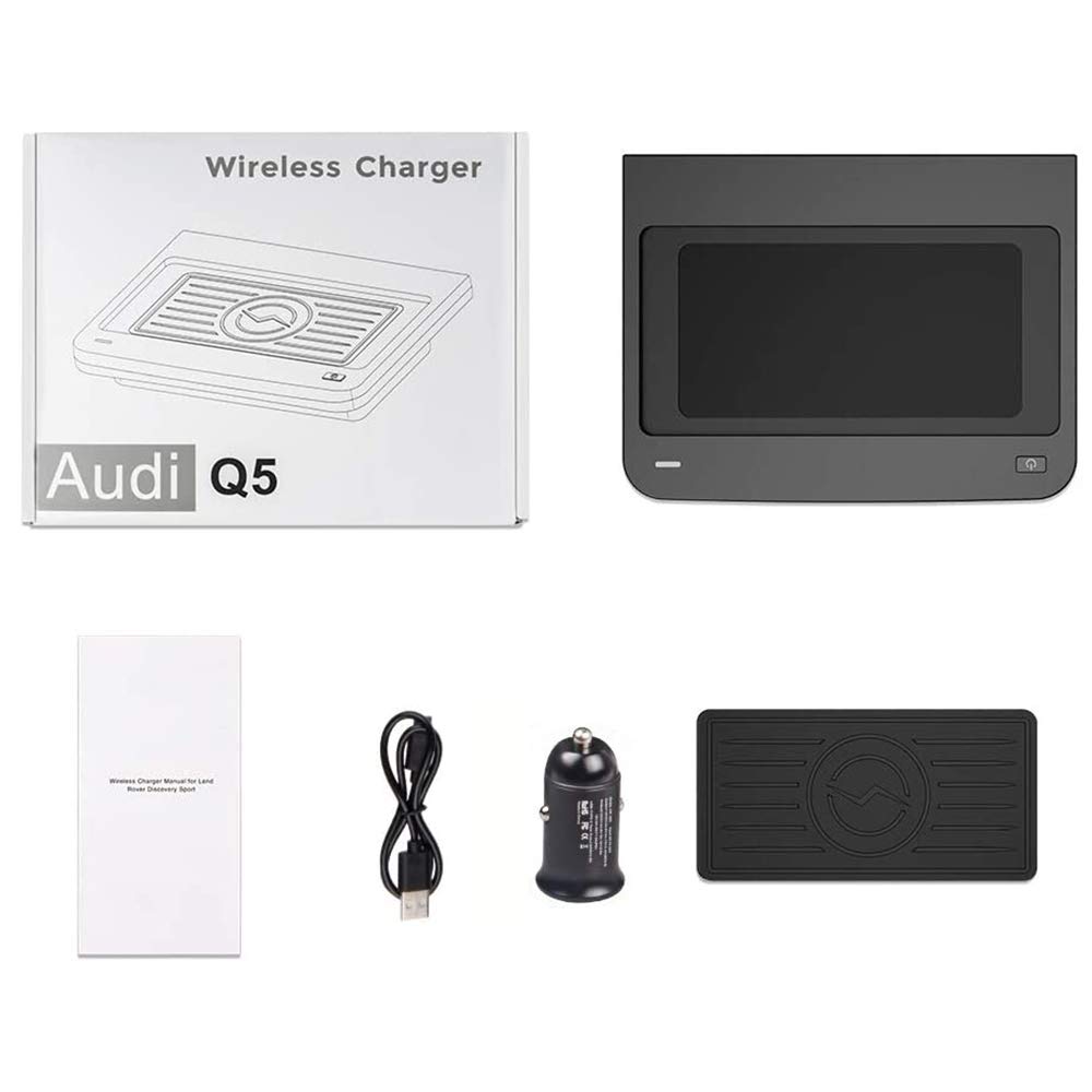 Cargador Inalámbrico Coche para Audi Q5 SQ5 2020 2019 2018 Consola Central Accesorios Panel, 10W Qi Carga Rápida 3 Bobinas Auto Teléfono Cargador para iPhone 11/XS/XR/X/8, Samsung S10/S9/S8