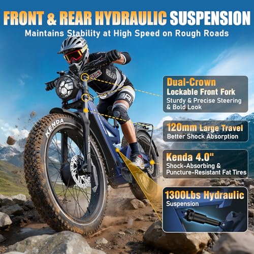 Image of TESWAY X9 Ultra Dual Motor Ebike, 60V 30Ah 200KM /120 Miles Long Range, 4000W 43MPH 240NM, 26 inch Fat Tire Full Suspension AWD Electric Bike for Adults