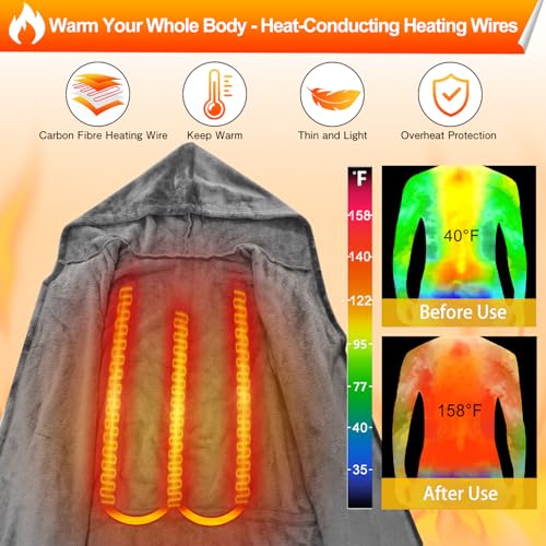 Heated Mens Robe Plush with Hood - Men's Warm Bathrobes with 3 Heating Modes Long Fleece Bathrobe for Winter2