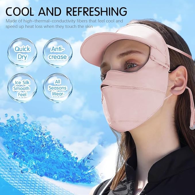 Image of Full Face Mask for Women Sun Protection, Face Cover Face Mask for Bikers with Detachable Brim, UPF 50+ Summer Cooling Outdoor Mask for Running, Hiking Pink
