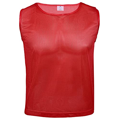 Athllete Duramesh Set Of 12- Scrimmage Vest/Pinnies/Team Practice Jerseys With Free Carry Bag. Sizes For Children, Youth, Adult And Adult Xxl (Red, Medium) #TOP2