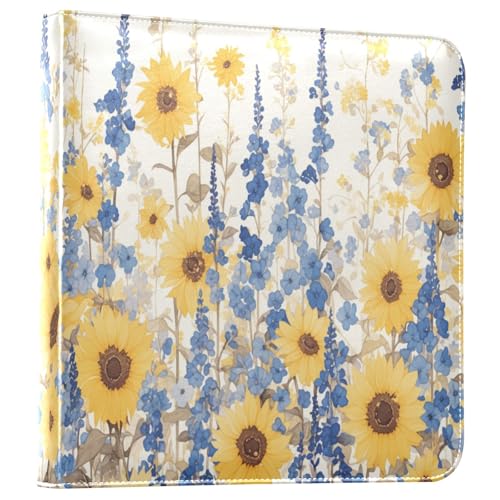 Kigai Sunflowers Photo Album Self Adhesive Scrapbook Album Leather Cover DIY Picture Scrap Book with 20 Adhesive Sheets, 11.8x24x0.8 inch