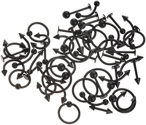 IPINK Spike Bars Labret Lip Ring Stud Body Piercing Stainless Steel Black 50pcs 16g