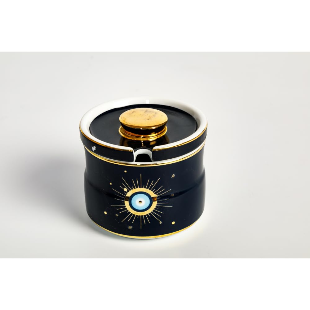 Sokka Premium Porcelain Evil Eye with 24K Gold Printed Design Sugar Pot with Lid, Blue | A Dash of Enchantment for Your Table 3
