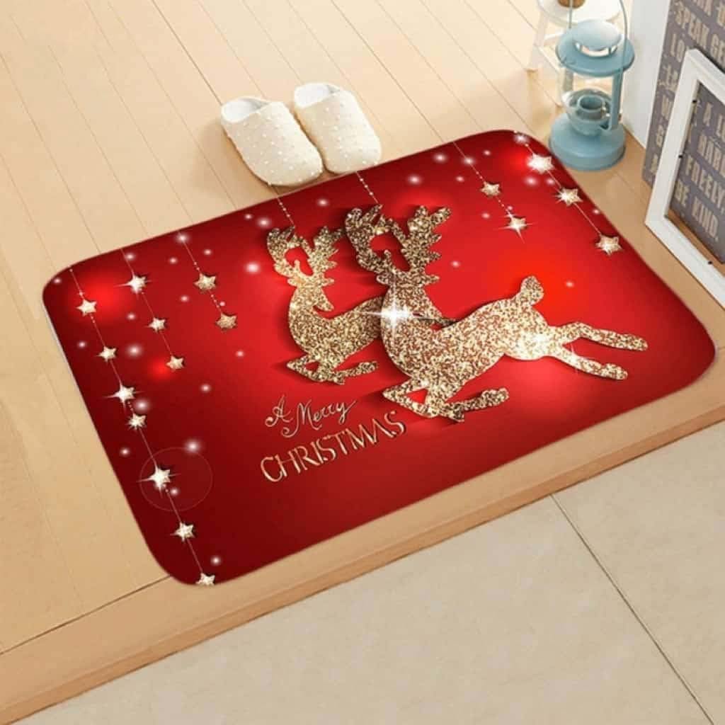 Paillasson extérieur entrée haut de gamme cerfs dorés pour un Noël élégant
