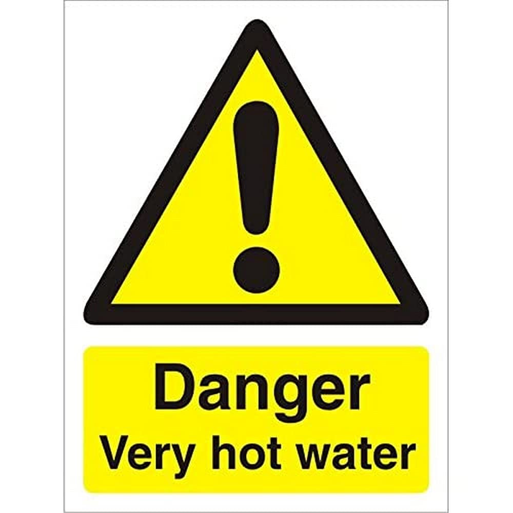 Seco Danger Very Hot Water Sign, 50mm x 75mm (Pack of 5) - 1mm Semi Rigid Plastic