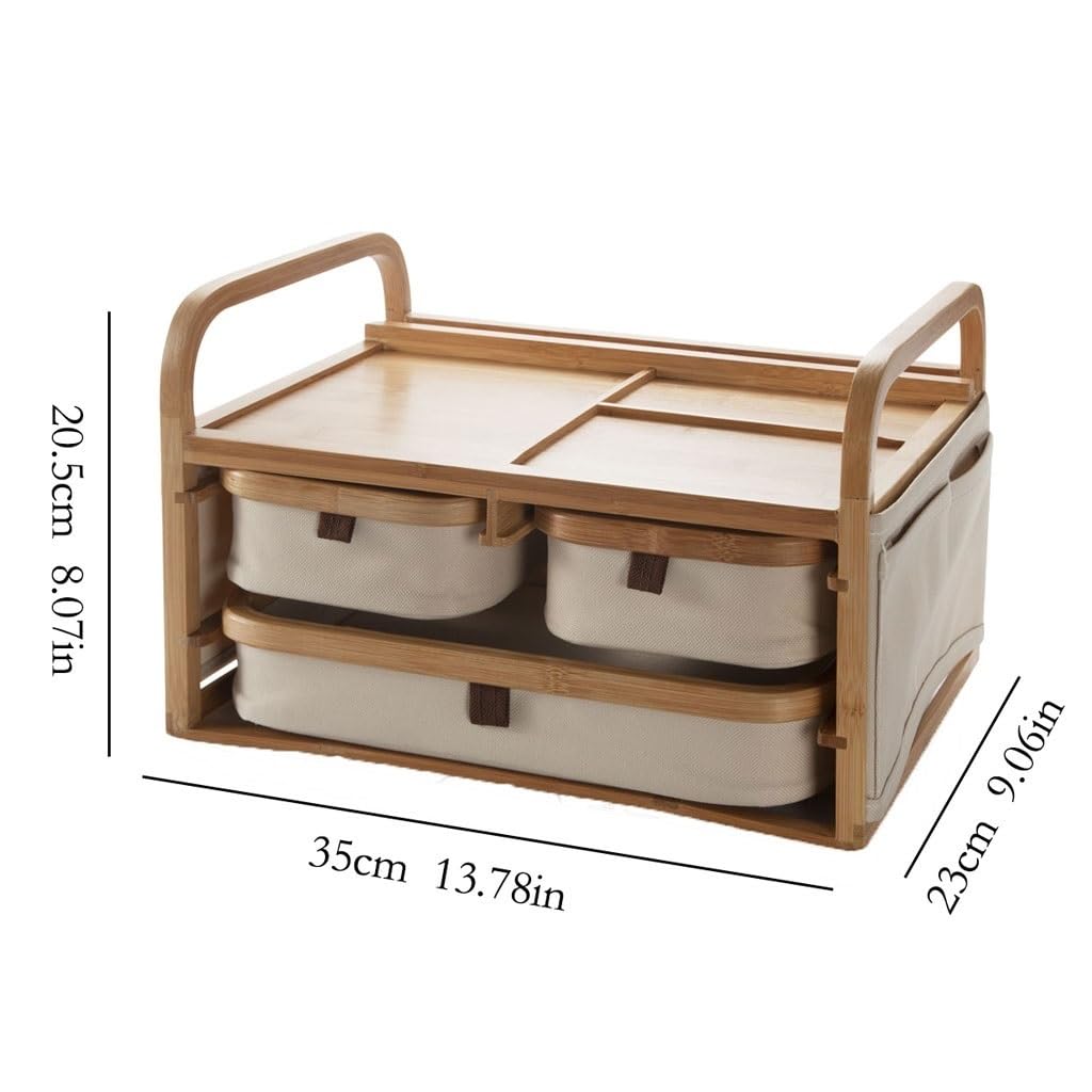 Organisateur de Stockage de Maquillage Support de rangement en bambou for cosmétiques de bureau, boîte de rangement en tissu, coiffeuse, support de rangement multicouche avec tiroirs Organisateur de M