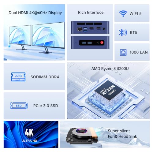 Image of Beelink SER3 Mini PC AMD Ryzen 3 3200U (up to 3.5GHz), 8GB DDR4 480GB PCIE3.0 SSD Mini Computer, Radeon Vega 3 Graphics,1000Mbps LAN, Dual HDMI 4K Display Home-Office PC