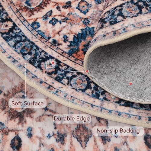 Tapete redondo Boho azul clásico 91 cm lavable antideslizante miniatura 3