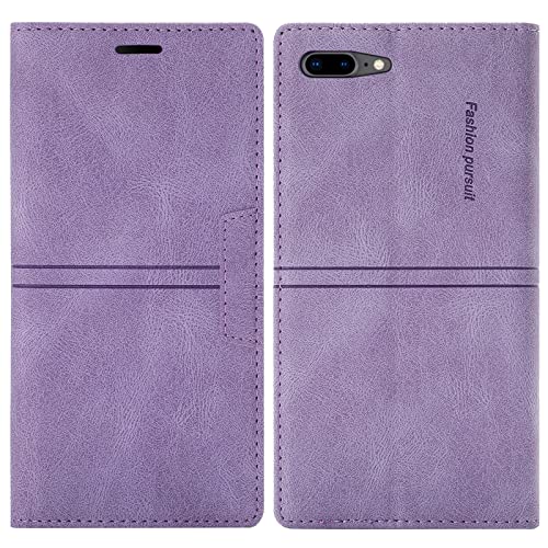 OKZone Funda para iPhone 8 Plus/7 Plus, Carcasa Libro con Tapa de Cuero Piel Wallet Case Flip Cover con Kickstand, Magnetica, Ranuras para Tarjetas para iPhone 8 Plus/7 Plus (5,5 Pulgadas) (Púrpura)