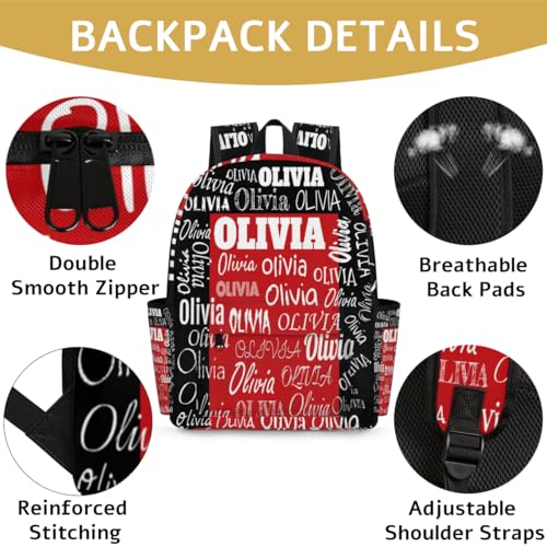 Custom Backpack Personalized Backpack, Customize Your Text Name Logo Waterproof Book Bag for Students Girls Black Red Color2