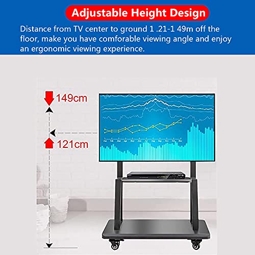 Yuankexiang Floor Metal Base Tv Stand, Fits Most Tvs Up To 65 Inches, Adjustable Height Rolling Tv Cart With Shelf & Wheels, Swivel Table Top Tv Stand For Office/School/Restaurant Display #TOP5