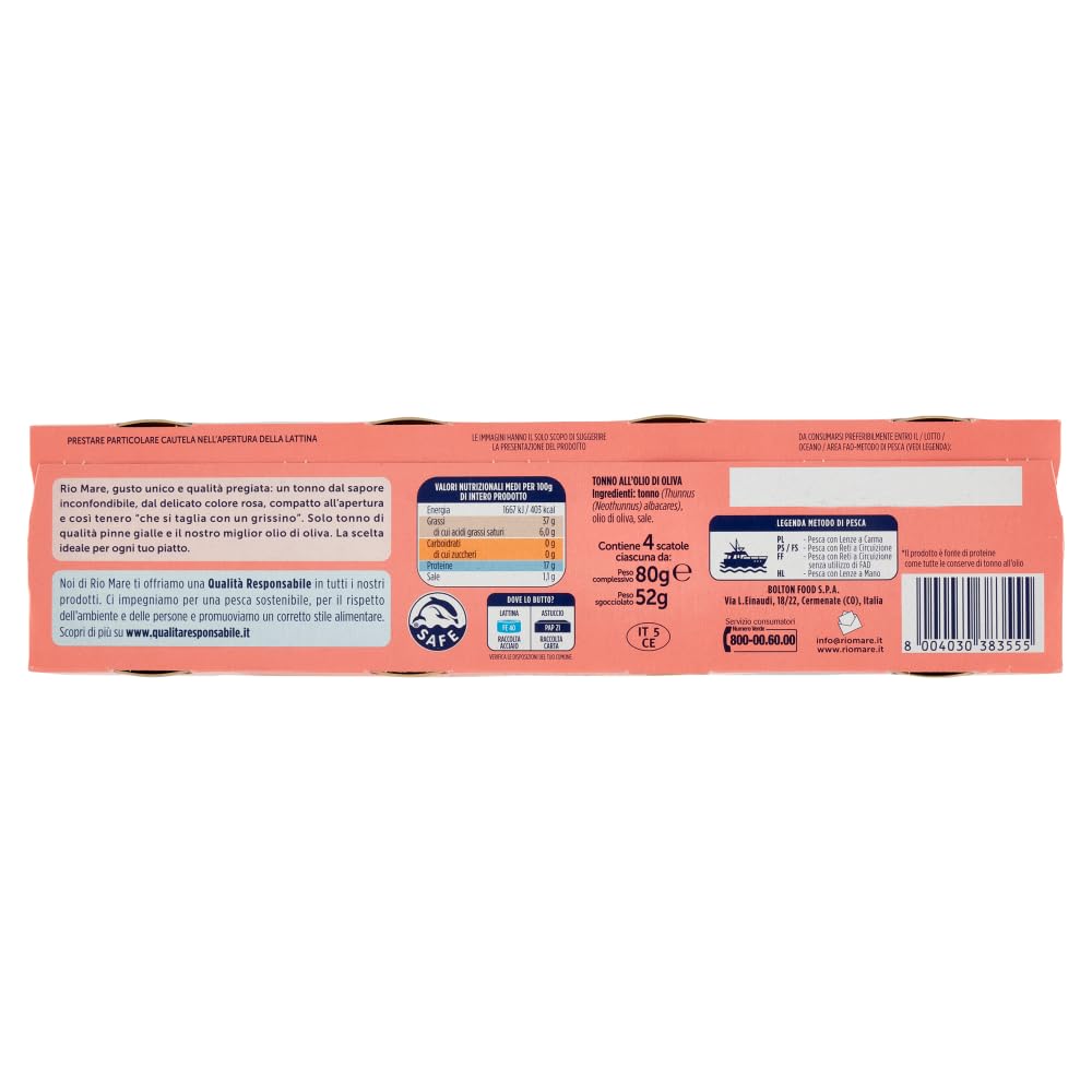 Italian Gourmet Tonno all'Olio di Oliva Gelbflossen Thunfisch 96 x 80g | Conserva in lattina, tenero e saporito, eingelegt für insalate, panini und, Gesamtnettogewicht 7,68 kg + Kostenlos Polpa 400g