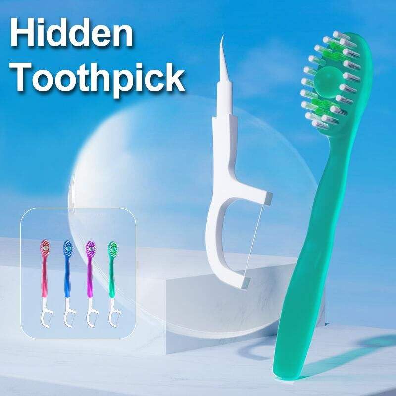 Image of 16 Pieces Disposable 5-in-1 Mini Travel on the Go Toothbrushes with Toothpaste Tongue Scrapers Floss Pick for Hotel or Travel (Pack of 16)