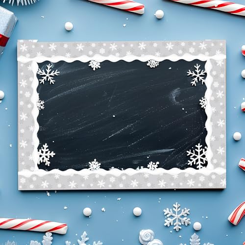 Image of BeYumi Winter Snowflake Border Trim - 65ft Winter Christmas Gray Snowflake Scalloped Rolled Border Trim Xmas Snowflakes Themed Bulletin Board Borders School Classroom Office Chalkboard Party Decor