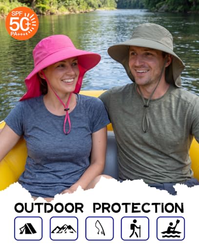 Image of Home Prefer Outdoor UPF50+ Sun Hat Wide Brim Mesh Fishing Hat with Neck Flap
