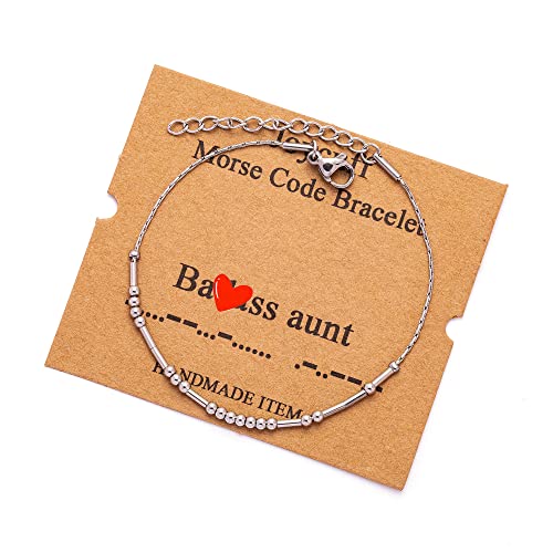 Image of JoycuFF Inspirational Morse Code Bracelets for Women Silver Beads Jewelry Encouragement Mantra Gifts for Her
