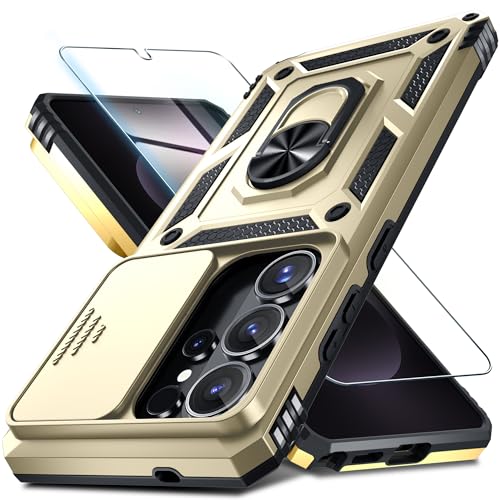 Janmitta Compatible with Samsung Galaxy S26 Ultra Case Built in Slide Camera Lens Cover+Screen Protector+Finger Ring Holder Kickstand,Heavy Duty Shockproof Full Body Phone Cover,2026 Gold by Janmitta - Used condition - US$8.11