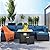 Lviden 7 Pieces Outdoor Patio Furniture Set, Black Wicker Sectional Couch, PE Rattan Conversation Sofa Set with Navy Blue Cushions and 5000 BTU Fire Pit Table