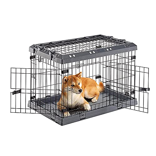 Ferplast Dog Crate Dog Cage Folding Cage for Small Dogs, Chew Resistant Plastic Base Metal Cage, Divider and Wheels included, Double lock, 3 Doors, S, 77 x 51 x h 55 cm.