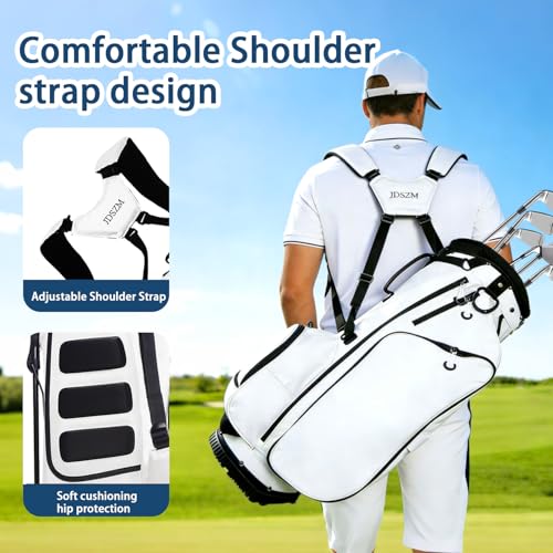 Lightweight Golf Stand Bags with 14 Way Full-Length Dividers, 7 Zippered Pockets and Rain Cover, with Handles and Dual Strap(01White, 14 Way) - Thumbnail 7