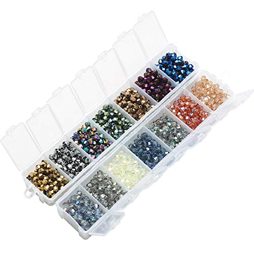 Image of Crystal Glass Beads for Jewelry Making, Faceted Crystal Beads 4MM Bicone Shaped Bead for Bracelet Nacklace Earrings DIY Beading (14 Colors &1400pcs Total)