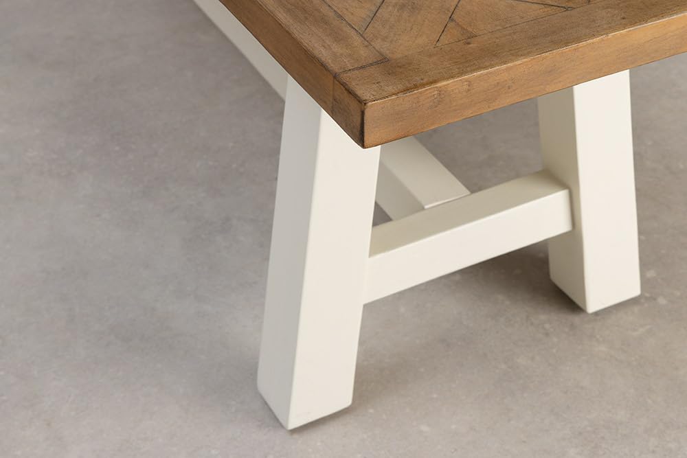 Riess Ambiente Massive Sitzbank Hamptons - 160cm - Hellbraun Creme Pinienholz Esszimmerbank Landhausstil Holzbank massiv