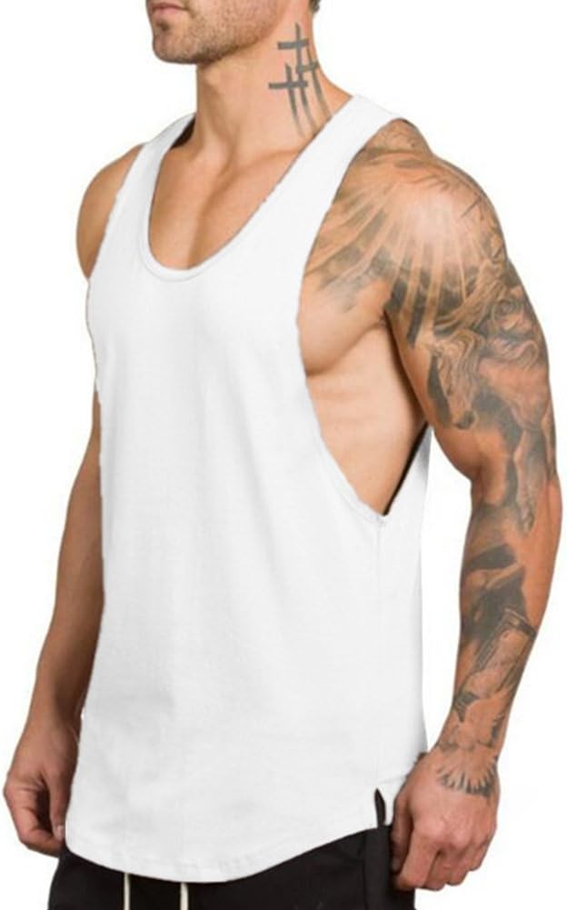 ZUEVI Men's Muscle Tank Tops Sleeveless Cut Off Shirts Bodybuilding Gym Workout Stringer T-Shirts