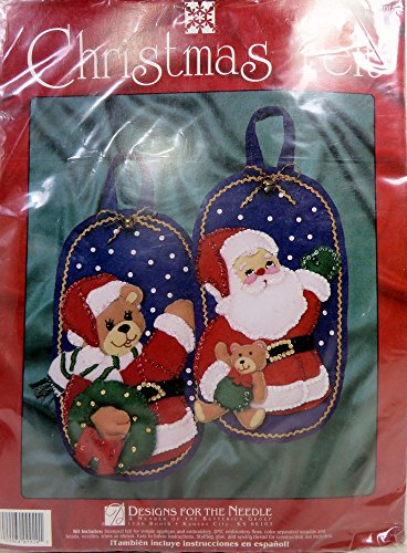 Bear & Santa Jeweled Xmas Door Hanger Felt Applique Set