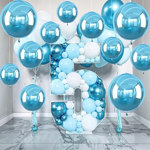 Image of 12PCS Light Blue Round Foil Balloons 22 inch 15 inch 10 inch Large Mylar Balloons | Shiny Blue 4D Ball Balloons for Birthday Party, Graduation, Wedding, Christmas, New Year, Disco Prom Party Decorations