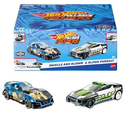 Hot Wheels Pull-Back Speeders Set of 2 Toy Cars in 1:43 Scale (Assorted Styles, One Random