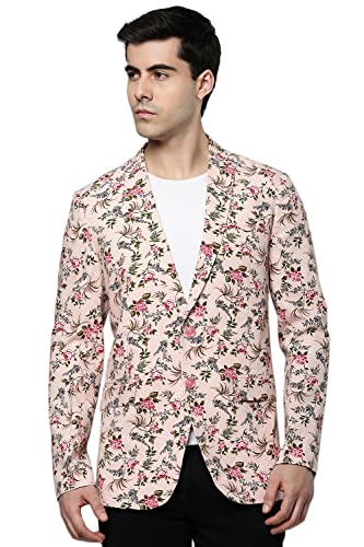 Image of SHOWOFFFF Men Printed Front-Open Casual Blazer | Notched Lapel Full Sleeves Cotton Blazer for Mens | Slim Fit Regular Length Blazer for Men's
