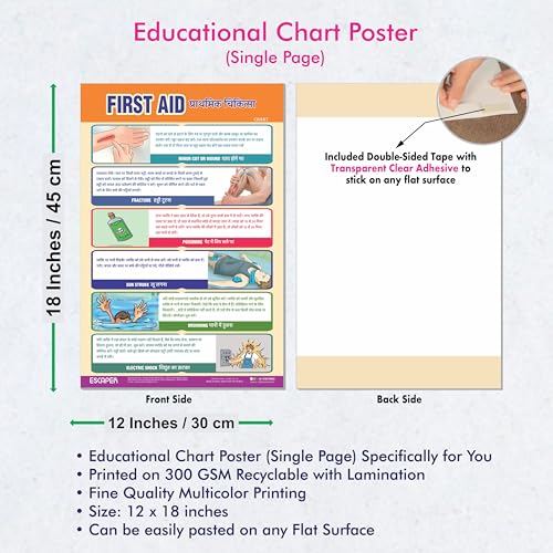 Image of ESCAPER First Aid Educational Charts (11.5 x 17.5 Inches), 300 GSM Paper, Laminated, Self Adhesive Back, Kids Learning Posters, Perfect For Home Schooling, Nursery Students