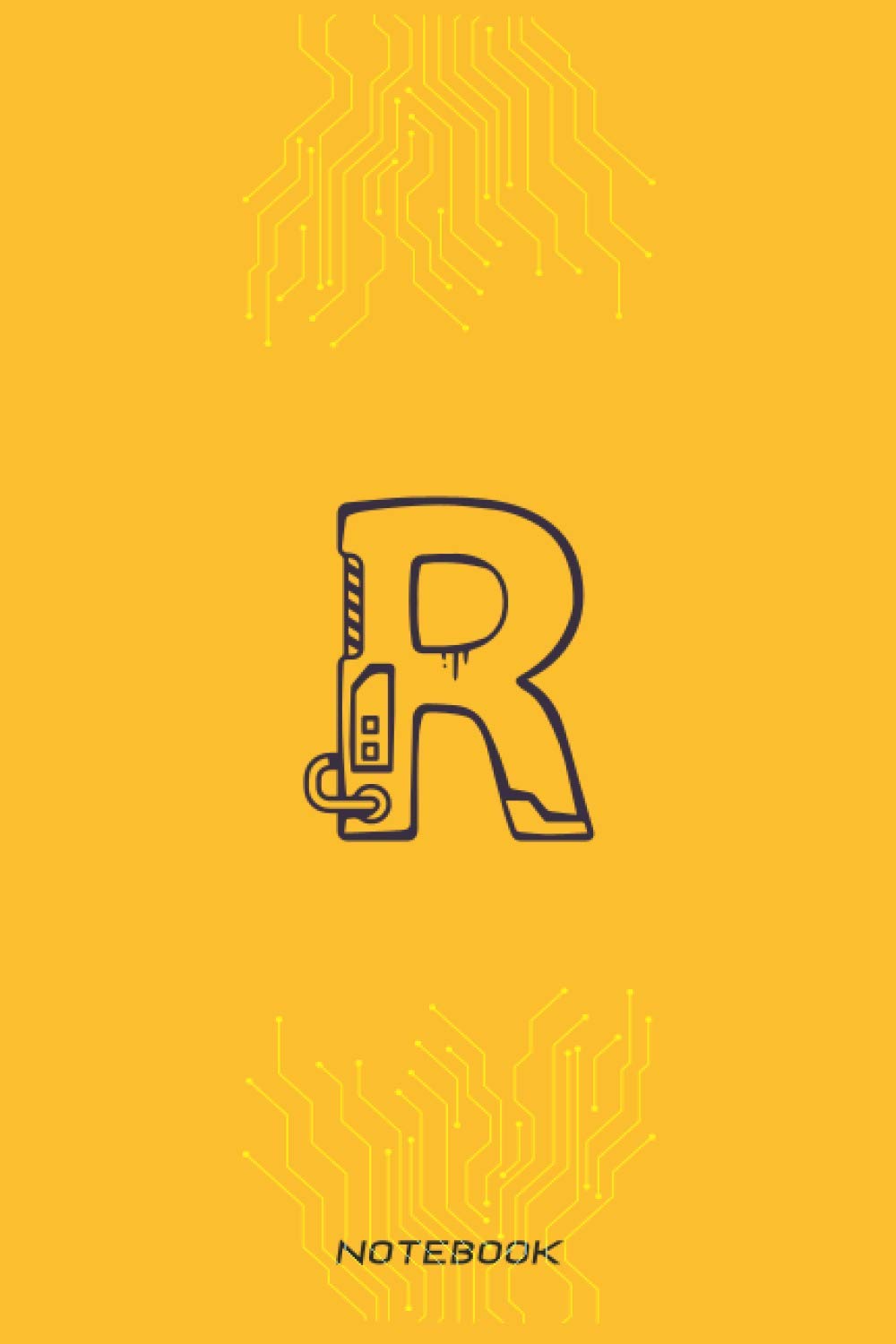 Notebook Mechanical robot style Monogram Initial Letter R: personalized Notebook 6" x 9"/Journal,120 lined pages